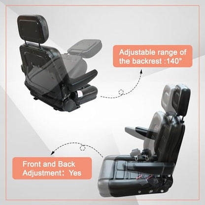 GXARTS Universal Forklift Excavator Tractor Seat with Adjustable Angle Back Micro Switch and Slide Compatible with Tractor Excavator Skid Loader Backhoe Dozer Telehandler Equipment Construction