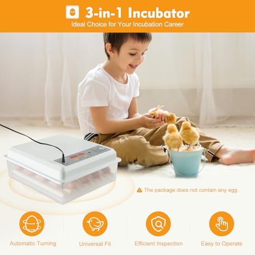 Egg Incubator 64 Eggs, Single Layer Digital Hatcher, Poultry Hatching Machine, 3-in-1 Hatching, Brooding & Incubating, Temperature Control, for Chicken Quail Duck Goose Pigeon - size: 64 Eggs