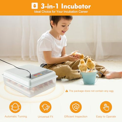 Egg Incubator 64 Eggs, Single Layer Digital Hatcher, Poultry Hatching Machine, 3-in-1 Hatching, Brooding & Incubating, Temperature Control, for Chicken Quail Duck Goose Pigeon - size: 64 Eggs