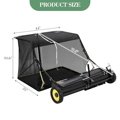 Patikuin 44-Inch Tow Behind Lawn Sweeper with 12 Cu.ft Capacity - Adjustable Height Leaf & Grass Catcher for Tractor, ATV, UTV - Easy Dump Rope, Heavy Duty Yard Cleaning Equipment for Large Properties - size: 44inch