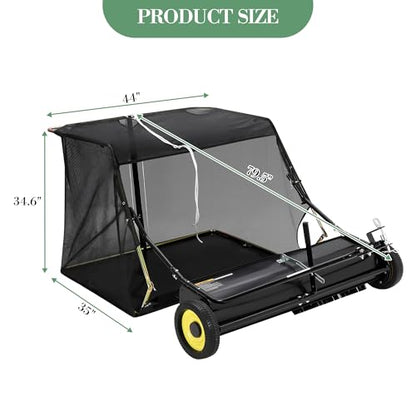 Patikuin 44-Inch Tow Behind Lawn Sweeper with 12 Cu.ft Capacity - Adjustable Height Leaf & Grass Catcher for Tractor, ATV, UTV - Easy Dump Rope, Heavy Duty Yard Cleaning Equipment for Large Properties - size: 44inch