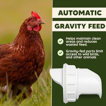 Poultry Pro DIY Chicken Feeder Port Kit - 5 Ports, Weatherproof Seals, Bushings & Hole Saw, PVC Gravity Feeder, Use for Buckets, Barrels, Bins & Troughs, No Waste Chicken Feeders (Bucket NOT Included) - style: Original Feeder 5 Pack