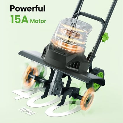 Etoolab Electric Tiller for Gardening, 15-Amp 1800W Corded Rototiller