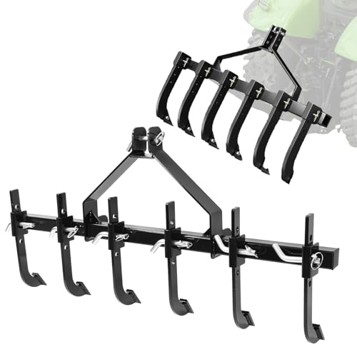 Wutist 48" 3-Point Plow Scarifier with 6 Adjustable Scarifier Shanks Fit for CAT-0 Tractors Chisel Plow Detachable Cultivator Plow Scarifier Implement Steel Powder Coated