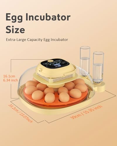 18 Egg Incubator for Hatching Eggs with Automatic Turning, Digital Temperature & Humidity Control, Built-in Egg Candler & Auto Water Refill, 360° Clear View for Chicken, Beige+Orange