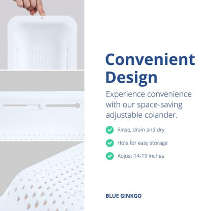 Blue Ginkgo Over Sink Colander, Extendable Kitchen Strainer, White - color: White, size: 1 Pack