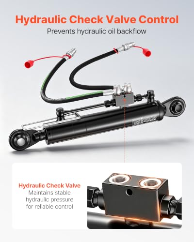 VEVOR Hydraulic Top Link Cat. 2-2 (11 in Stroke, 22-7/16 in to 33-7/16 in), Max 2900PSI Hydraulic Cylinder with 2 Hoses & G3/8" Check Valves for Tractors