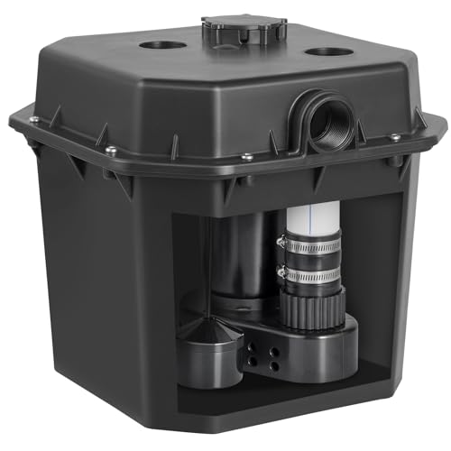 VEVOR Utility Sink Pump 1/3 HP 2900 GPH 25 ft Head Under-Sink Sump Pump | for Laundry Sink, 120-Volt Fully Automatic System, Cast Aluminum, with 6 Gallon Drainage Basin, 1-1/2" NPT Outlet, Black - style: 1/3 HP Kit