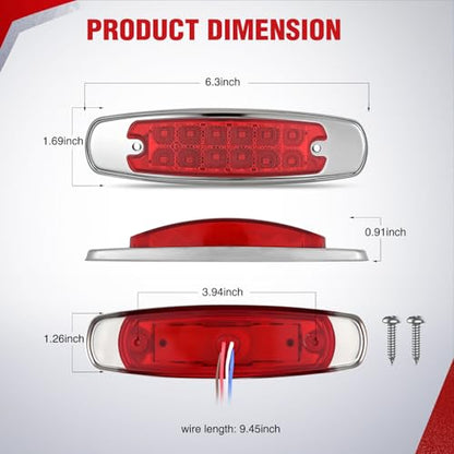 Nilight 6.3" Red Rectangle Side Marker Light with High Low Strobe - color: Red 6.3" 10Pcs