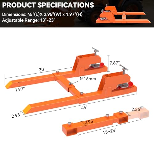 Clamp on Pallet Forks for Tractor Bucket 45" Total Length 2000LBS Capacity