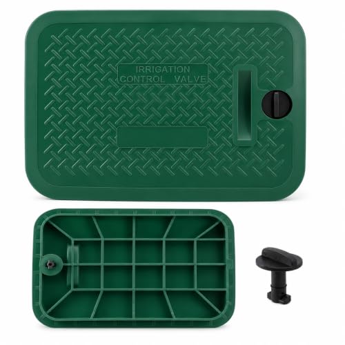 Green Irrigation Valve Cover & Box Lid | 12"x17" 113c Series Heavy Duty Sprinkler Box Cover with Protective Plug | UV-Resistant Water Valve Protector for Outdoor Lawn & Garden - size: 12in