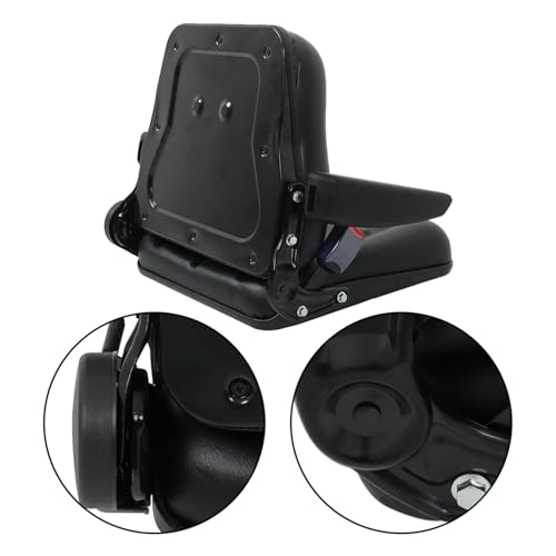 munirater Universal Fold Down Forklift Seat with Seatbelt Armrest and Slide Replacement for Excavator Skid Loader Backhoe Dozer Telehandler