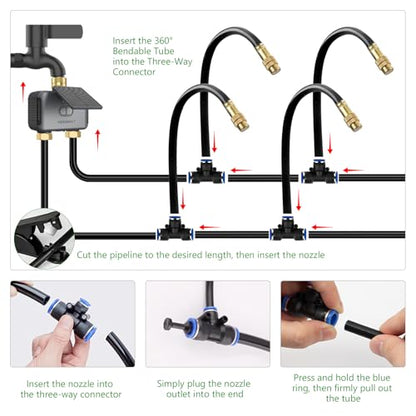 120FT WiFi Solar Drip Irrigation System, Dual Zone Timer - size: 120-Foot Dual-Tube Brass Solar Wireless Timer