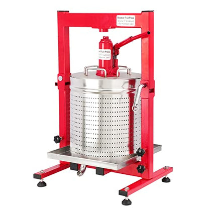 7.93 Gallon / 30L Mosakar Hydraulic Fruit Press. 3 Ton Pressure. Parts contact with Juice are AISI 304 Stainless Steel. Hydraulic Apple Grape Wine Cider Juice Press