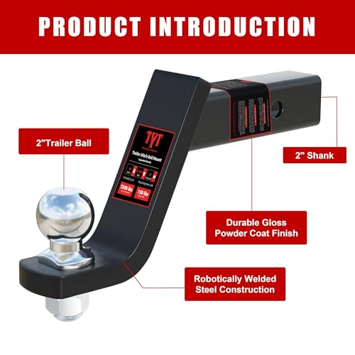 TYT Trailer Hitch Ball Mount Kit, 4-Inch Drop, Fits 2-Inch Receiver, 2-Inch Trailer Ball with 5/8" Hitch Pin Clip, Rated 7,500 lbs GTW / 750 lbs TW - size: 4"drop with Pin