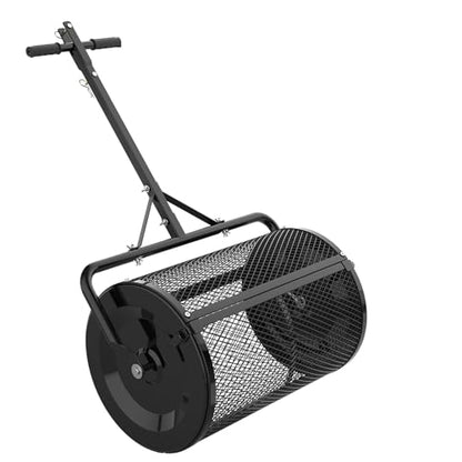 Seeutek Compost Spreader, 24" Peat Moss Spreaders with 3 Heights - color: Black