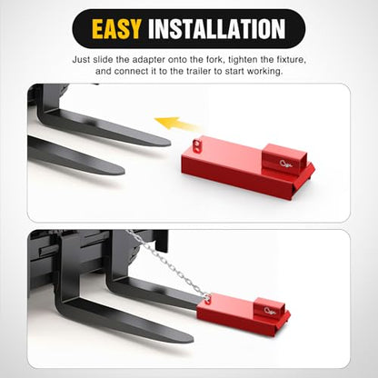 Nilight Forklift Trailer Hitch Attachment Fits 2" Receiver | Clamp on Pallet Fork Trailer Towing Adapter with Safety Chain & Hook Red - color: Forklift Trailer Hitch 5.5in width