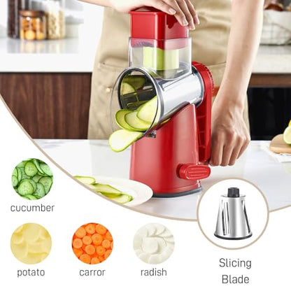 Weltonhm 4 in 1 Large Rotary Cheese Grater Hand Crank (red, 4 Graters) - color: Red, size: 4 Graters