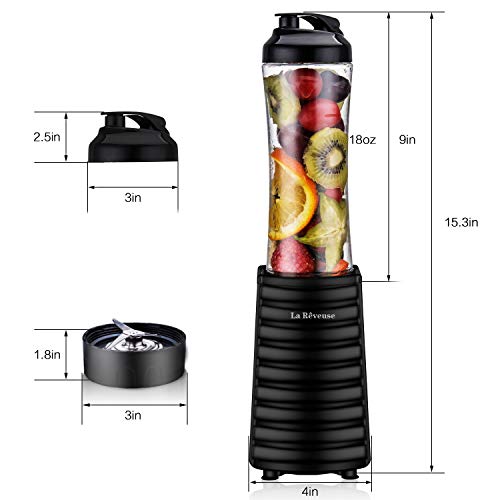 La Reveuse Personal Size Blender for Protein Shakes and Smoothies, Black - color: Black