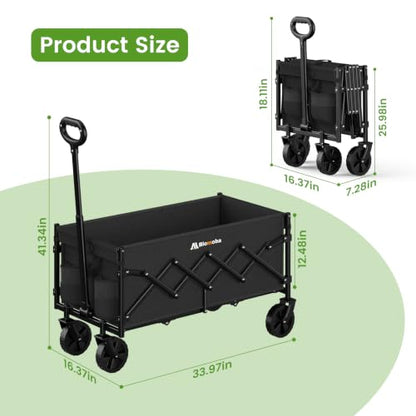 Blomoba 35" Extra Long Folding Wagon with Adjustable Handle & Wheels, Black - color: Black