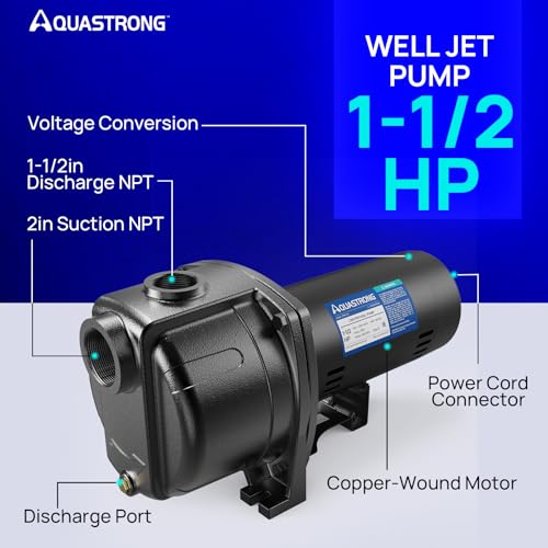 AQUASTRONG 1.5 HP Shallow Well Jet/Centrifugal Pump, 4250 GPH, 115/230V, Durable Cast Iron Booster Pump for Lawn Sprinkler, Garden Irrigation - style: 1.5 HP 115/230V