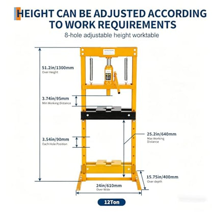 Garvee 12Ton Hydraulic Shop Press H-Frame Floor Shop Press - color: Yellow