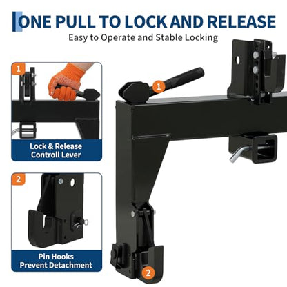 3-Point Tractor Quick Hitch Adapter, Class 1 & 2, 2" Receiver, 300-Pound - color: Black