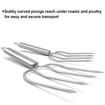 KAYCROWN Stainless Steel Turkey & Roast Lifters, Set of 2 - Turkey and Poultry Lifters Roaster Poultry Forks Great for Thanksgiving, Transfer Turkey or Ham Easily - size: Stainless Steel