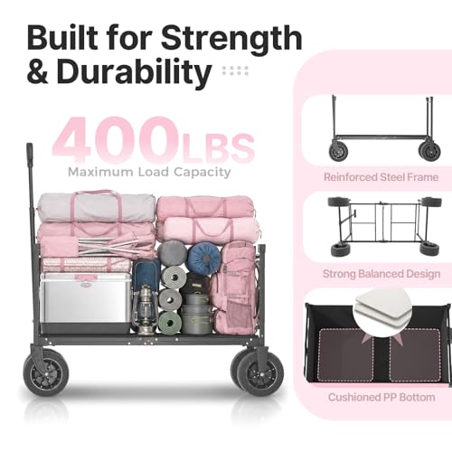 EchoSmile Collapsible Wagon Cart, Heavy Duty 400lbs Capacity, Pink - color: Pink&gray