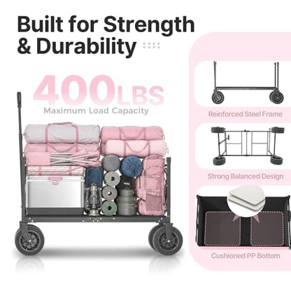 EchoSmile Collapsible Wagon Cart, Heavy Duty 400lbs Capacity, Pink - color: Pink&gray