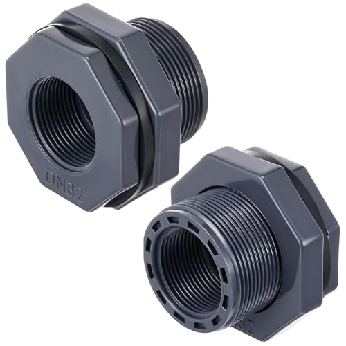 2 Pcs 1-1/4 Inch Bulkhead Fitting PVC Npt Tank Connector - size: 1-1/4 Inch