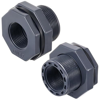2 Pcs 1-1/4 Inch Bulkhead Fitting PVC Npt Tank Connector - size: 1-1/4 Inch
