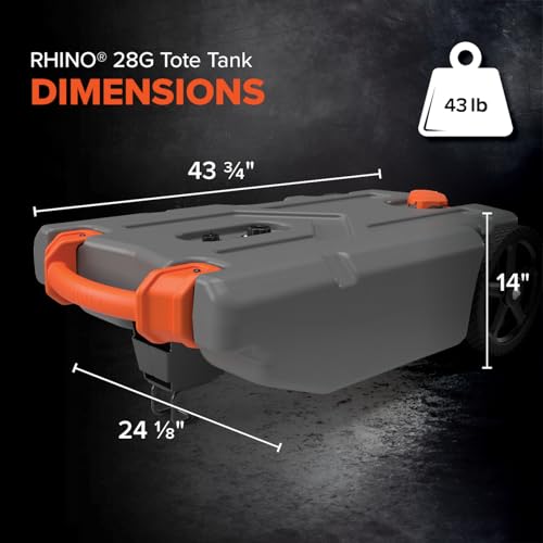 Camco Rhino 28-Gallon Camper/RV Tote Tank - Features Large Heavy-Duty No-Flat Wheels & Built-in Gate Valve - Removable Steel Tow Adapter, 3’ Sewer Hose & More RV Accessories (39004) - size: 28 Gallon, style: Heavy Duty (2 Wheel)