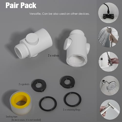 2 Pack Handle held Showerhead Shut Off Valve - Large Button - One Hand Flow Control - Water Saver flow restrictor -RV, Camper accessories. (Matte White) - color: Matte White