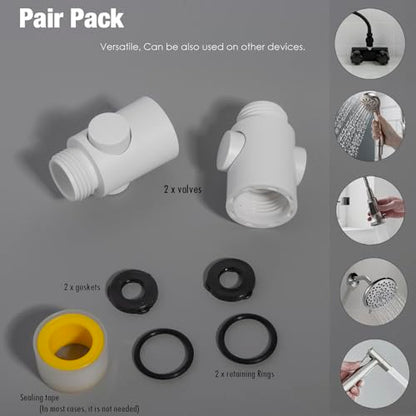 2 Pack Handle held Showerhead Shut Off Valve - Large Button - One Hand Flow Control - Water Saver flow restrictor -RV, Camper accessories. (Matte White) - color: Matte White