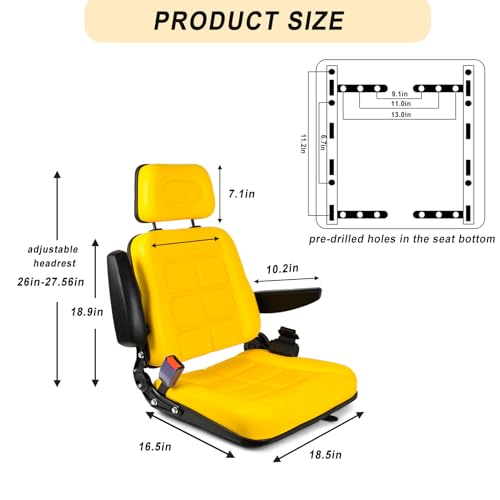 Universal Forklift Seat, Tractor Seat with Adjustable Back and Headrest