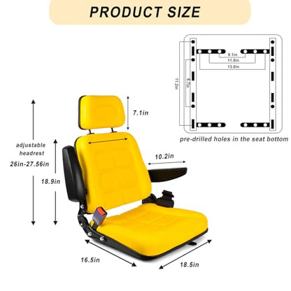 Universal Forklift Seat, Tractor Seat with Adjustable Back and Headrest