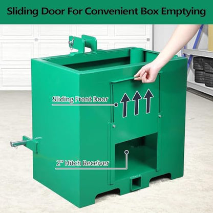 3 Point Ballast Box W/ 2" Hitch Receiver 800 Lbs Capacity 3 Point Category 1 Fits Cat 1 Tractor Attachment