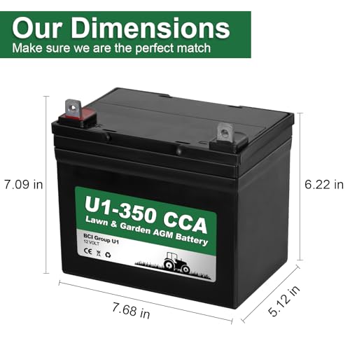 WEIZE Lawn Garden AGM Battery, 12V 350CCA BCI Group U1 SLA Starting Battery for Lawn, Tractors and Mowers, Compatible with John Deere, Toro, Cub Cadet, and Craftsman