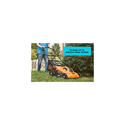 BLACK+DECKER Electric Push Lawn Mower, Corded, 13 Amp, 20-Inch Cutting Deck, 6 Setting Height Adjustment, Compact Storage, Collection Bag (BEMW213)