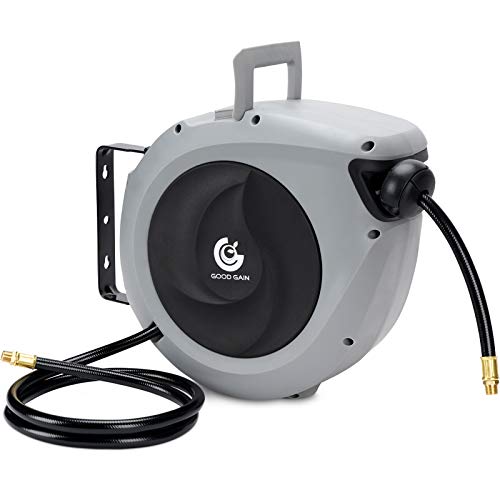 G GOOD GAIN Air Hose Reel Retractable 3/8 in x 50 ft, Max 300PSI, Grey - color: Grey-black