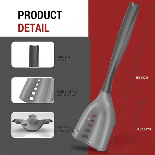 2-in-1 Mincing Spatula Meat Chopper & Potato Masher, Premium Heat Resistant Ground Beef Smasher Hamburger Grinder with Perforated Design, Silicone Non-Stick for Cooking - Black - size: 11 x 2 inches