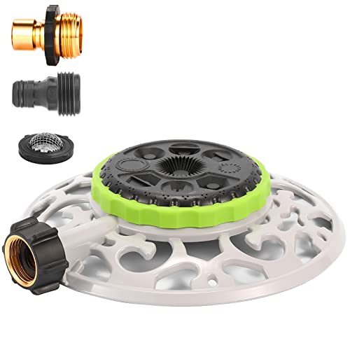 Turret Pattern Sprinkler, 8-Pattern Stationary Water Sprinkler on Metal Decorative Base for Watering Small and Large Yards, Lawns, Garden or Odd Shaped Areas