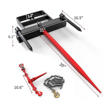 YITAMOTOR 39" Hay Spear Attachment, 3000lbs Bucket Tractor Dual Bale Spears - size: 39 Inch