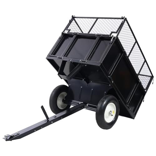 Geelife ATV Trailer Steel Dump Cart, 750lbs 22 Cubic Feet Utility Trailer Lawn Garden Trailer with Heavy Duty Tow Behind Carts and Removable Sides for Tractors, ATV, UTV, Lawn Mowers