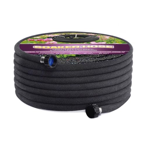 Soaker Hose 100ft - 1/2 Round Rubber Garden Soaker Hoses Kit, Heavy Duty Irrigation Drip Hose, Water Seeper Soaking Hose for Gardens, Flower Beds And Lawn Yard - size: 100FT by 1/2"