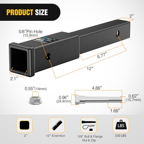 Nilight Trailer Hitch Extender 12" fits 2 Inch Receiver 3500 lbs GTW - color: 2" Hitch Extender 12"