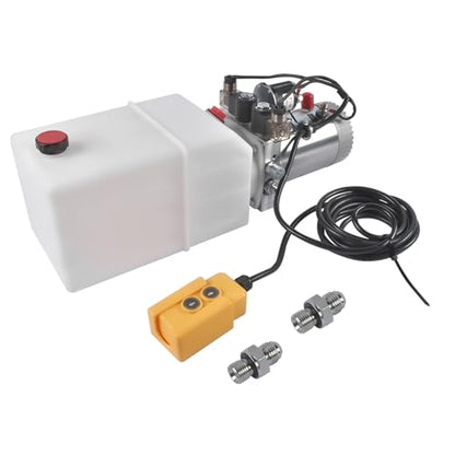 6 Quart Hydraulic Power Unit 1.6KW Power, 12V DC Double Acting Hydraulic Pump for Dump Trailer Car Lifting, Hydraulic Pump Power Unit, 6L Plastic Tank, 3200 PSI Max Pressure Weonefit - size: 6 Quart；Double Acting ; White