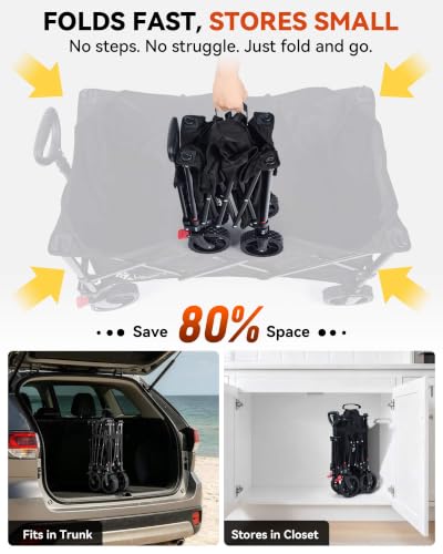 Hikenture Wagons Carts Foldable 330LBS, Heavy Duty Collapsible Wagon - color: Black, size: 5.3 cu ft / 150 L