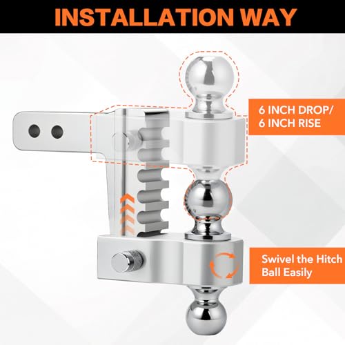 6 Inch Drop/Rise Aircraft-Grade Aluminum Trailer Hitch for 2" Receiver